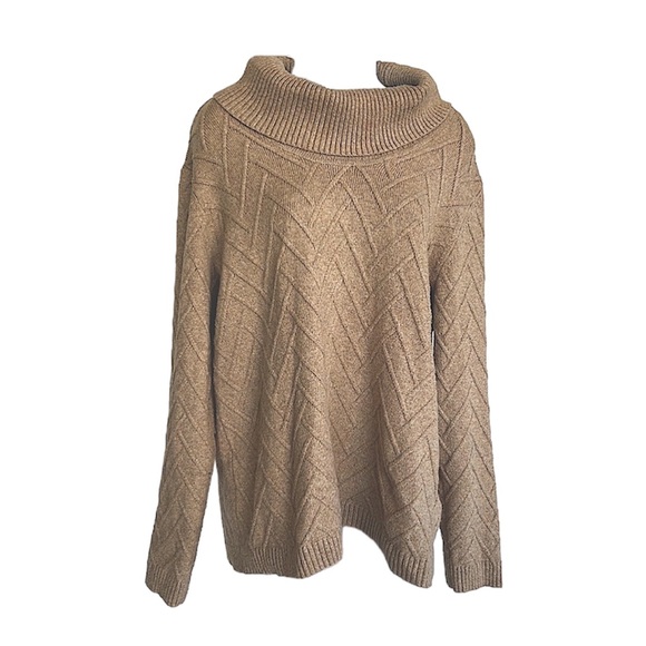 Calvin Klein Sweater Tan with Diamond Pattern Cowl Neck Long Sleeve L - Picture 1 of 6